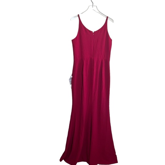 DRESS THE POPULATION | Iris Garnet Red Maxi Dress Sleeveless V Neck Slit - Picture 3 of 7